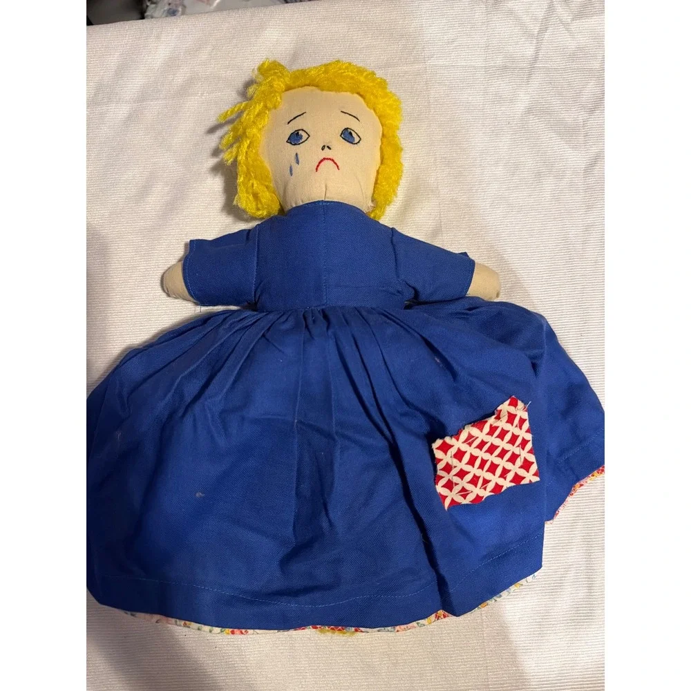 Vintage Handmade Topsy Turvy Flip Doll Happy Sad Reversible Floral Blue Dress